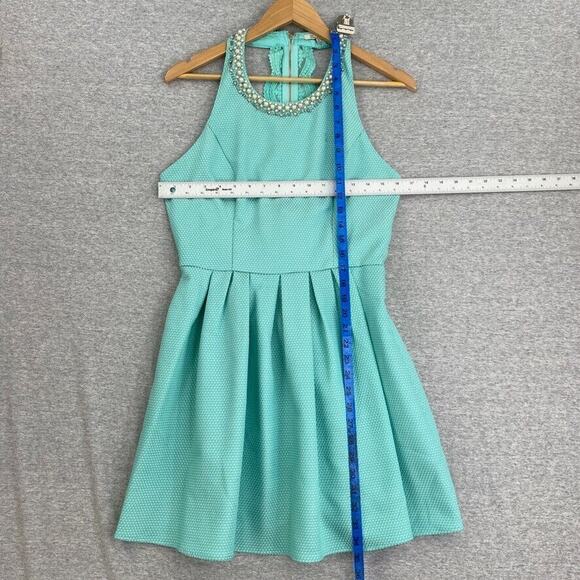 The Clothing Co Dress Womens Medium Green Halter Open Back Beaded Lace Zipper - Picture 9 of 15